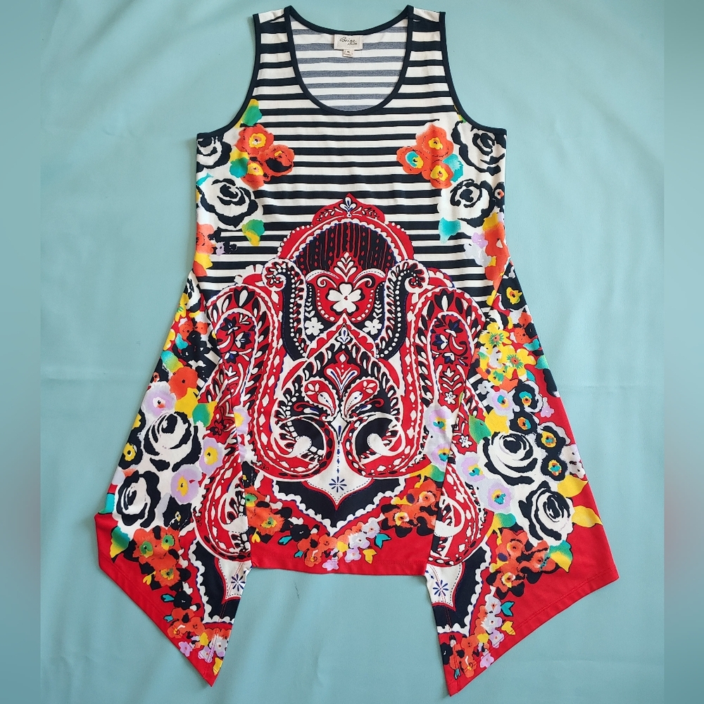 Beige By ECI  Sleeveless Stripes & Flowers Dress